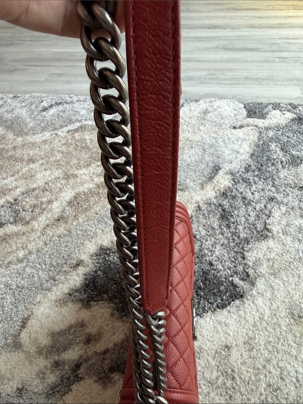 CHANEL Quilted Boy Flap Crossbody in Deep Red with Antique-Silver Hardware - Picture 11 of 16